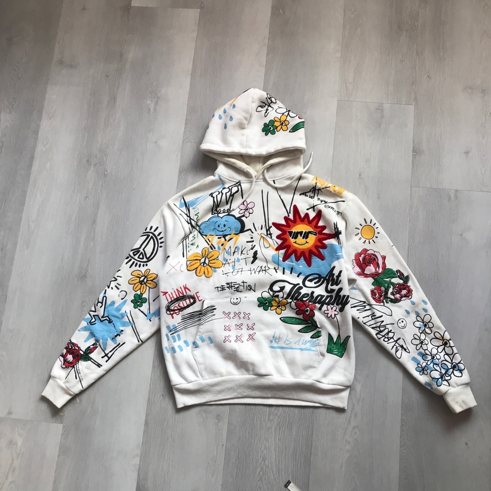 White Graphic Artistry Hooded Sweater